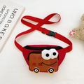 Red waffle-style kids waist bag with cartoon big eyes and adjustable strap - Red