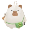 Süßer weißer Capybara Rucksack mit grünem Schildkröten-Plüschtier und viel Stauraum - Mit Anhänger / Weiß