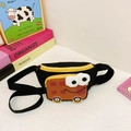 Kids black waist bag with cute cartoon car design and large eyes on canvas material - Black