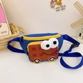 Sac banane en toile bleue pour enfants avec bus gaufre mignon et grands yeux - Bleu foncé