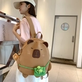 Süßer brauner Wasserschwein Rucksack mit grünem Schildkröten Anhänger und 3D Ohren - Ohne Anhänger / Braun