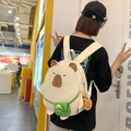 Cute capybara shaped backpack in cream white with a green mini bag and turtle charm - Without Pendant / White