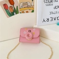 Bolso rosa de PU para niñas con cadena dorada y detalle bordado de donut - Rosa
