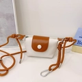 Mini crossbody bag for kids in cream white and brown leather with stylish rope strap - White