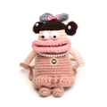 Bolso de muñeca de ganchillo hecho a mano con labios de salchicha, lazo y collar de perlas - Grande