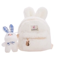 Zaino a coniglio in peluche bianco per bambini con morbida ecopelliccia e portachiavi - Con Ciondolo / Bianco