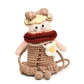 Handmade crochet doll shoulder bag featuring a cute cartoon character and pearl details - Large