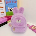 Simpatico zaino a forma di coniglio in peluche viola per bambini con orecchie lunghe - Senza Ciondolo / Viola
