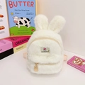 Sac à dos en peluche blanche pour enfants avec oreilles de lapin 3D et zip doré - Sans Pendentif / Blanc