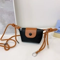 Mini sac bandoulière enfant en cuir noir grainé avec rabat marron et design contrasté - Noir