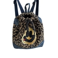 Leopard-Kordelzug-Rucksack für Kinder mit gelbem Smiley-Gesicht und Denim-Besatz - Smiley