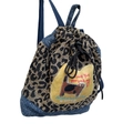 Kinderrucksack mit Leopardenmuster und Denim sowie niedlicher gelber Katzenstickerei - Große Katze