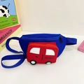 Kids chest bag with blue body and red car-shaped pocket for boys and girls - Blue