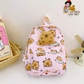 Zaino rosa per bambini con motivo capibara dei cartoni animati e bambola di peluche - Rosa