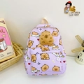 Zaino viola per bambini con stampe di capibara e un morbido peluche 3D applicato - Viola