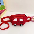 Red cartoon car-shaped chest bag for kids with durable canvas and adjustable strap - Red