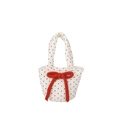 Elegante borsa trapuntata a pois con fiocco decorativo in maglia arancione e manici - Stile a Pois Bianchi