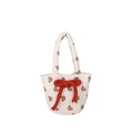 Borsa trapuntata in cotone bianco sporco con stampa di orsetti e fiocco arancione - Motivo Orso Bianco Crema