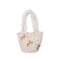 Borsa a spalla in cotone floreale crema con bordo in pizzo e fiocchi in raso marrone - Motivo Floreale Bianco Crema