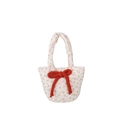 Borsa tote trapuntata in cotone beige a fiori con un grande fiocco rosso - Motivo Floreale Bianco Crema
