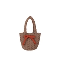 Quilted cotton shoulder bag with brown polka dot pattern and orange knitted bow - Khaki Polka Dot