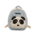 Cute light blue plush panda backpack for kids with a soft texture and fashion bag label - Blue