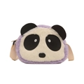 Borsa a tracolla a forma di panda in peluche lavanda e bianco con cinturino beige - Viola