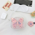 Detail of pink sequin butterfly crossbody bag for kids with white adjustable strap - White