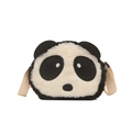 Cute panda plush crossbody bag with black and white faux fur and beige strap - Black