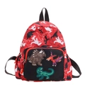 Zaino rosso per bambini con dinosauri cartoni animati e toppe decorative in 3D - Rosso