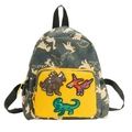 Zaino per bambini dinosauro verde in tela con tasca gialla e toppe in gomma colorate - Giallo