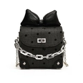 Mini crossbodytas met grote zwarte strik, polkadotpatroon en zilveren kettingdetails - L Zwart