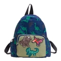 Zaino per bambini dinosauro blu scuro con tasca verde e spallacci regolabili - Verde