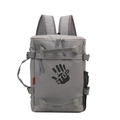 Zaino grigio capiente per bambini con stampa STOP e tasche laterali in rete su bianco - Grigio