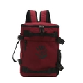 Kids burgundy stylish backpack with black strap buckles and stop palm print design - Red