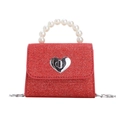Mini bolso rojo con purpurina para niñas con asa de perlas y cierre de corazón - Rojo