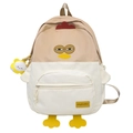Mochila de pollito marrón para niñas con alas de felpa y colgante de flor decorativo - Con Colgante / Blanco/Caqui