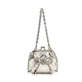 Zilveren gewatteerde crossbodytas voor meisjes met strass strik en metalen ketting - Zilver