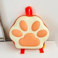 Detailed view of 3D cat paw hard shell backpack with waterproof EVA material and cute zipper - Orange