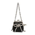 Borsa a tracolla trapuntata nera da bambina con fiocco di strass e catena argento - Nero