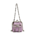 Borsa viola trapuntata in vernice per bambina con fiocco di strass e chiusura vintage - Viola