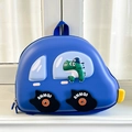 Sac à dos rigide en forme de voiture bleue avec dinosaure et roues en 3D pour enfant - Bleu