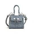 Mini denim blue crossbody bag for kids with yellow stitching and silver twist lock - Solid Denim Blue
