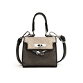 Kids contrast color canvas mini handbag with leather trim and silver metal lock - Gray