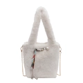 Borsa a mano in pelliccia sintetica bianca con perla decorativa e nastro - Bianco avorio