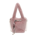 Borsa a secchiello in peluche rosa con catena dorata e nastro decorativo chic - Rosa