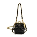 Classic black quilted crossbody bag for kids with bow decoration and gold chain strap - Black
