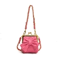 Pink quilted crossbody bag with a bow accent and gold chain strap for girls - Rose Red