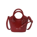 Mini borsa a secchiello rossa in pelle PU con ciondolo a stella e fiocco da donna - Rosso
