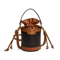 Mini color-block bucket bag for girls with black and brown leather and golden chain - Brown